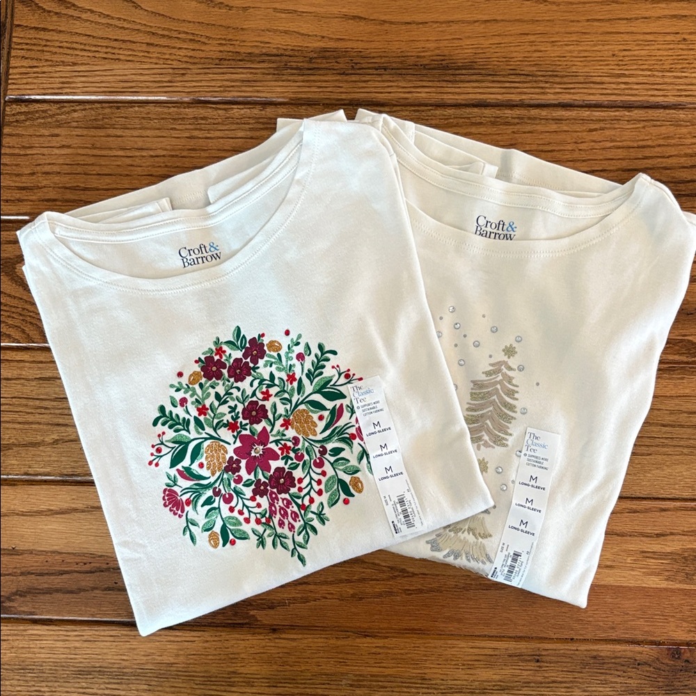 Croft & Barrow Holiday Long Sleeve Tee Shirts Set of 2 - Picture 3 of 12